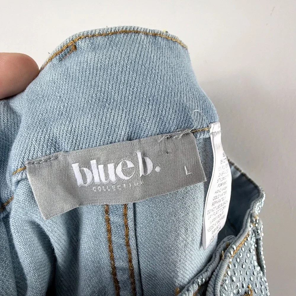 Blue B Collection Wide Leg Cropped Rhinestone Denim Jeans Large (Note Flaws) (I)